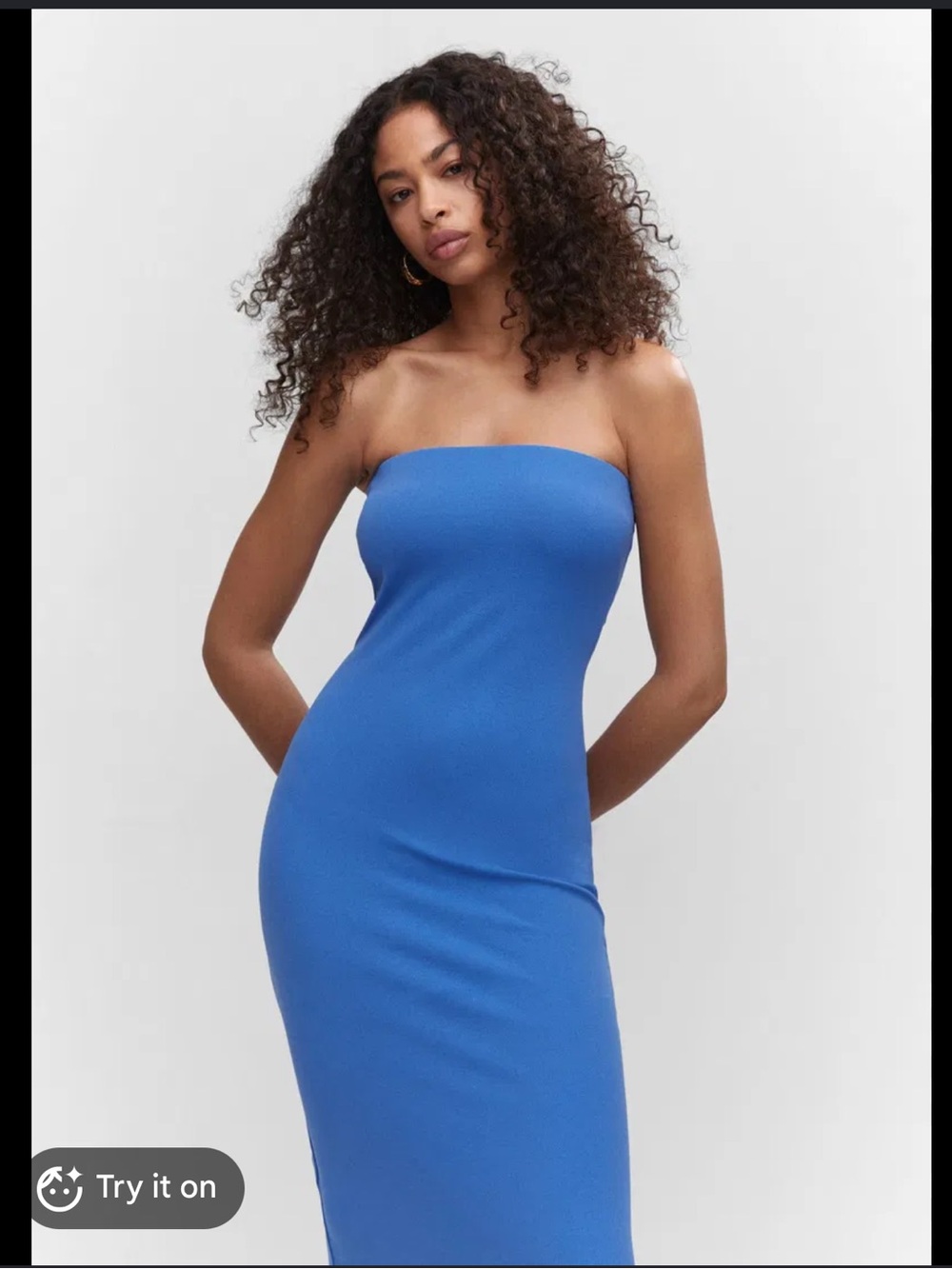 Mango Strapless Midi Dress in Bright Blue